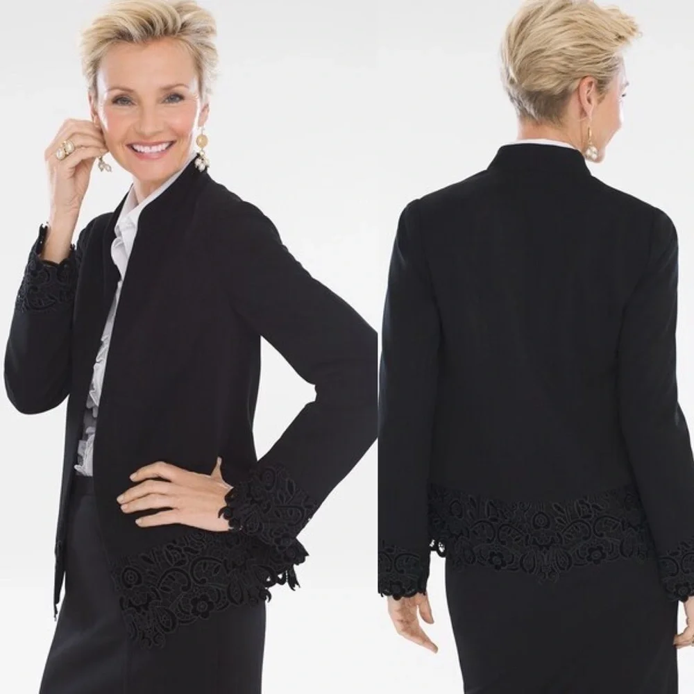 Chico’s NWT Lace Hem Ponte Black Jacket